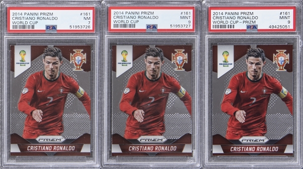 2014 Panini Prizm World Cup #161 Cristiano Ronaldo PSA-Graded Trio (3)